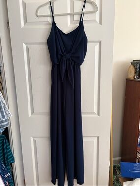 Navy Tie-Front Jumpsuit